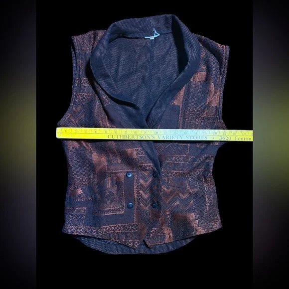 80’s Collared Black and Bronze Sleeveless Vest - Picture 7 of 10